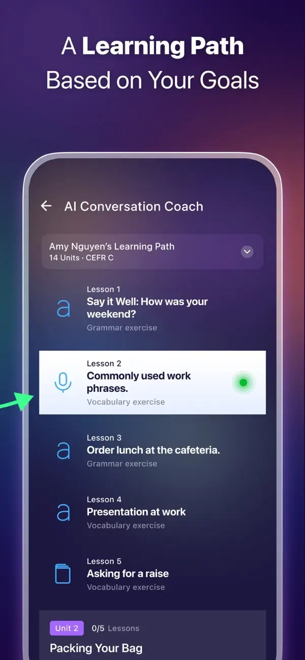 ELSA Speak 官方 iOS 图中的课程路径与语法词汇练习