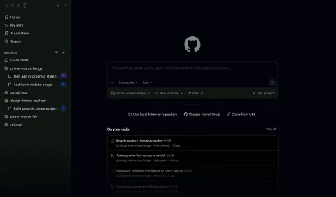 GitHub Copilot 任务输入、项目与会话列表