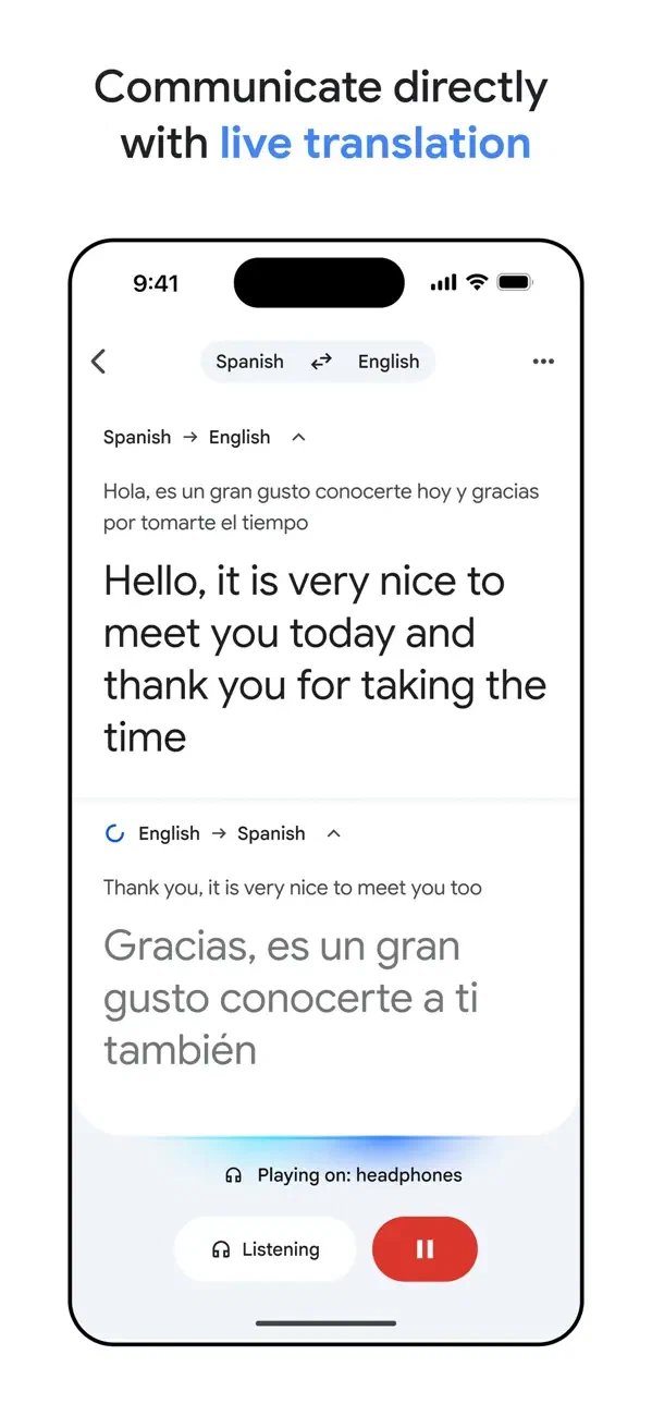 Google Translate 的双向实时译文与收听控制