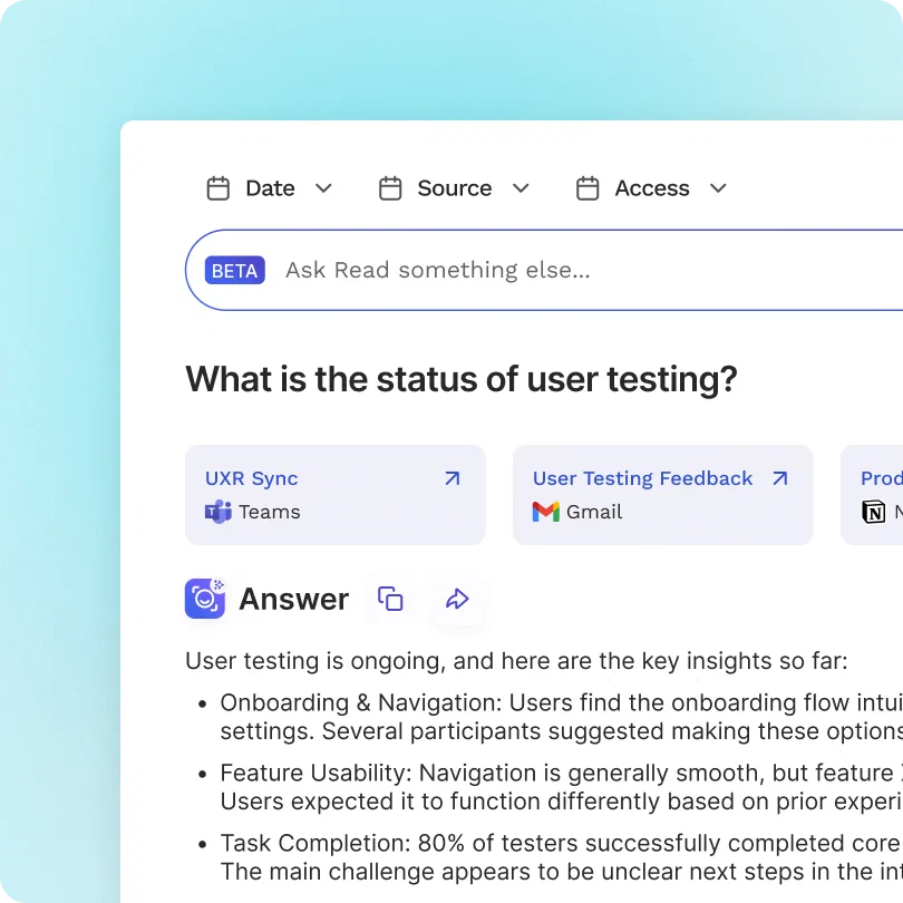 Read AI 的来源筛选、引用卡片和查询回答