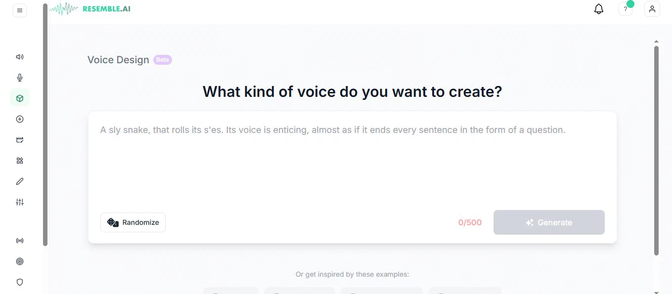 Resemble AI Voice Design 的声音描述输入与生成控制