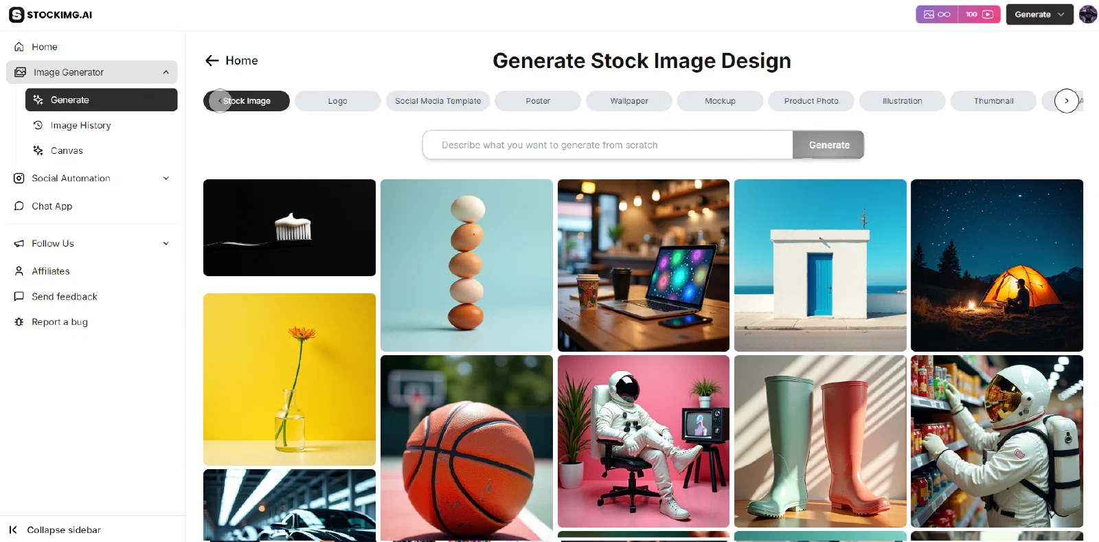 Stockimg 官方教程中的类别、描述输入与生成区域