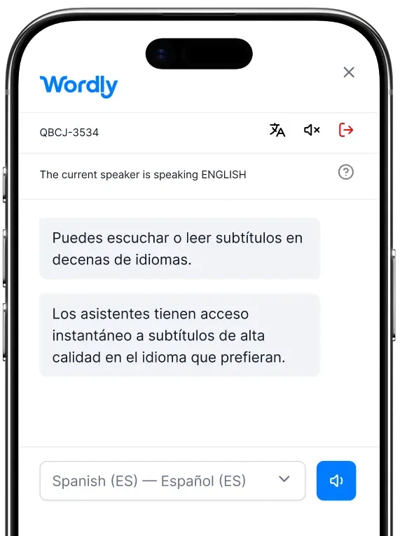 Wordly 手机端的会话语言、译文字幕与音频控件
