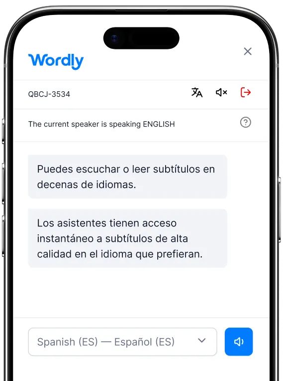 Wordly 手机端的会话语言、译文字幕与音频控件